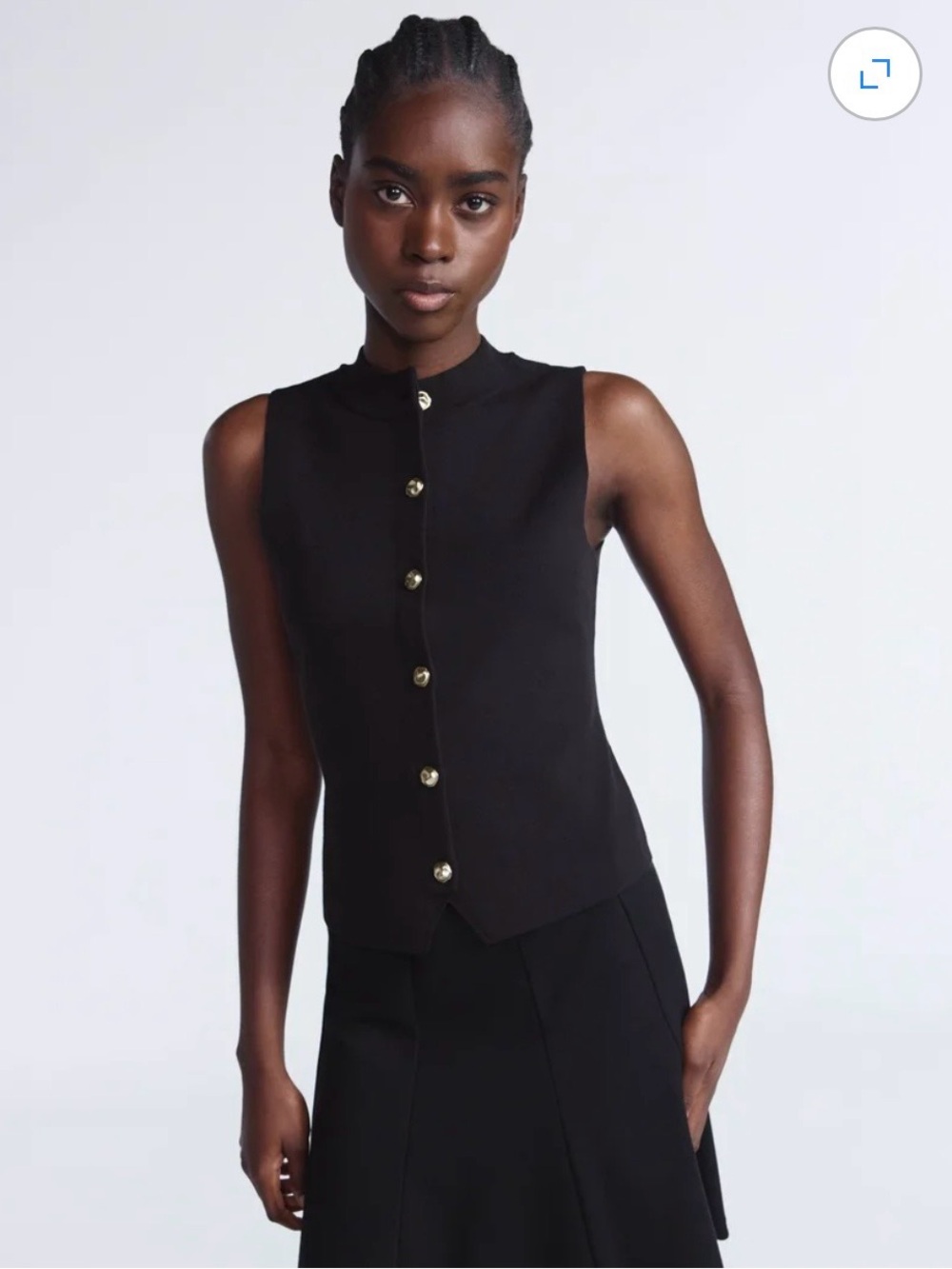 Scoop Women's black Mockneck Sweater Vest with Gold Tone Buttons